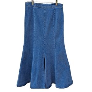 Emerson Lan Blue Denim Maxi Flare Trumpet Panel Style Skirt Size Medium